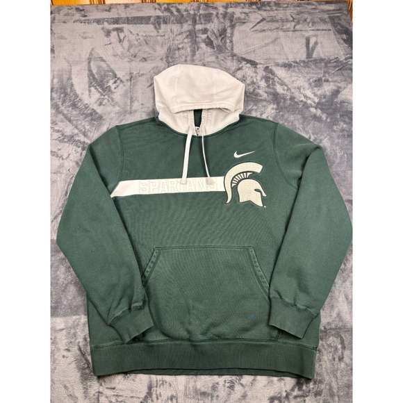 Vintage Nike Michigan State Spartans Hoodie Spellout Patch Logo Medium - Picture 1 of 12